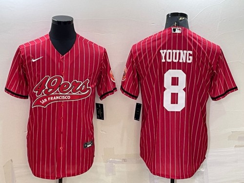 Men's San Francisco 49ers #8 Steve Young Red With Patch Cool Base Stitched Baseball Jersey